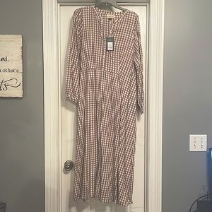 NWT Universal Thread Dress XL khaki white plaid checked button long maxi